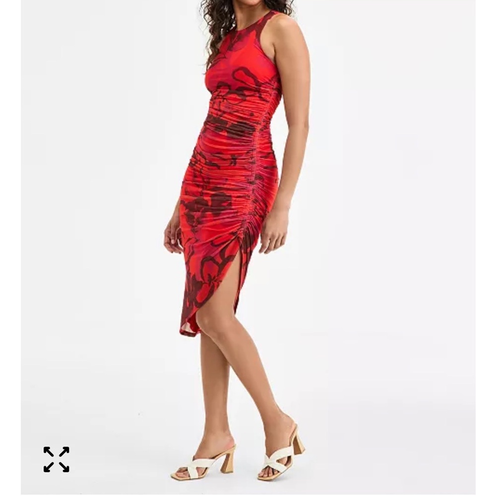 Bar III Red & Black Floral Ruched Maxi Dress